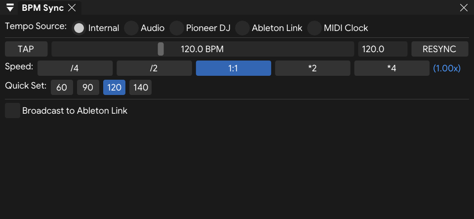 BPM Sync panel