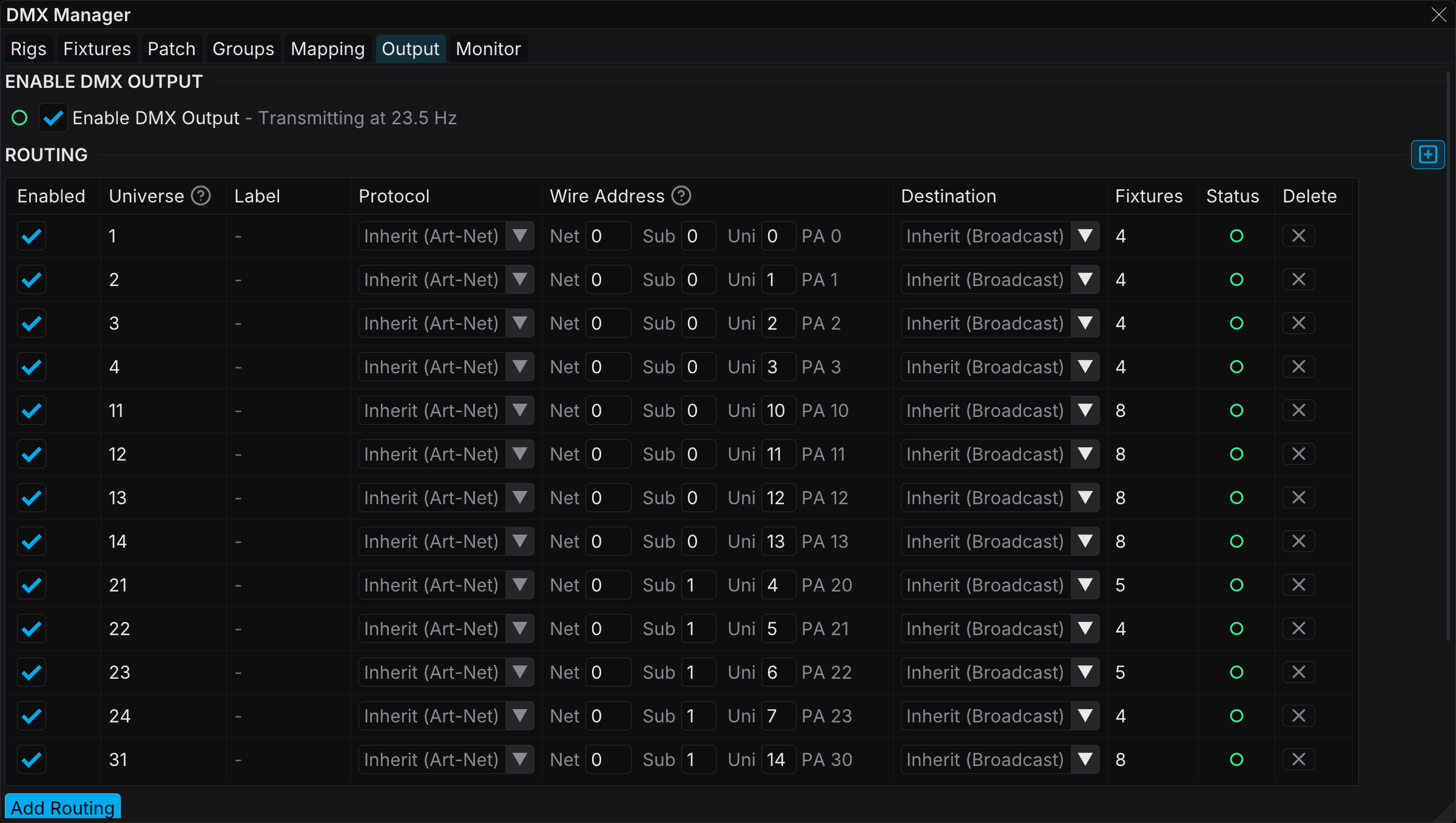 Output tab
