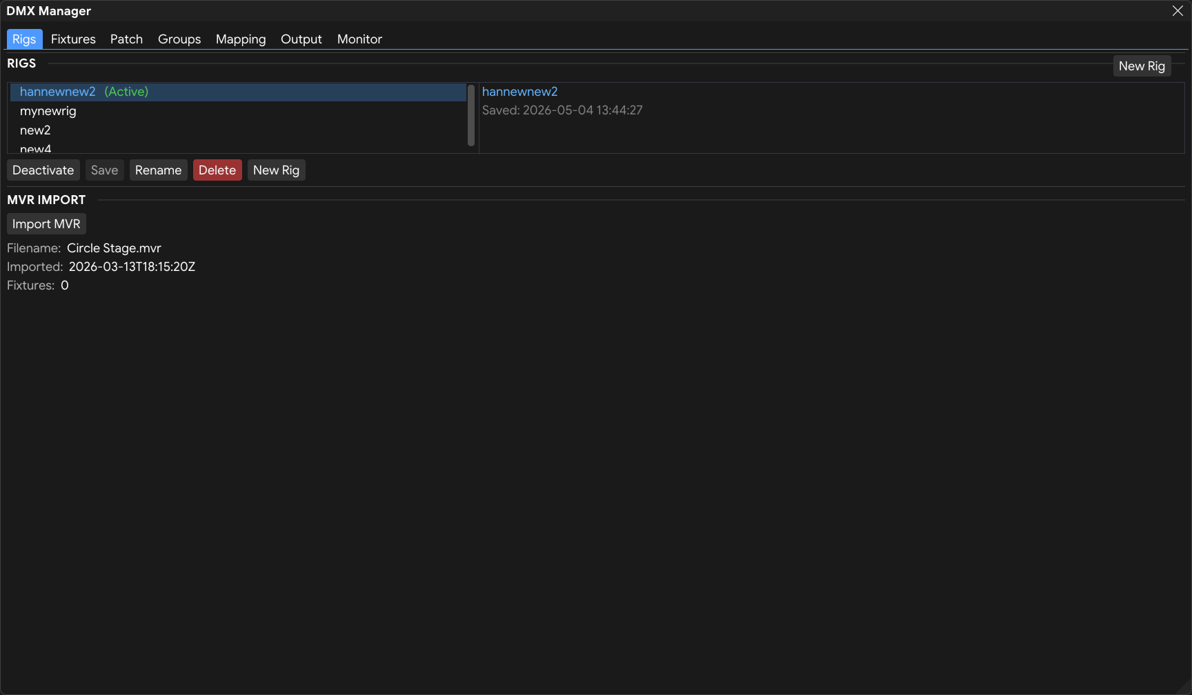 DMX Manager window