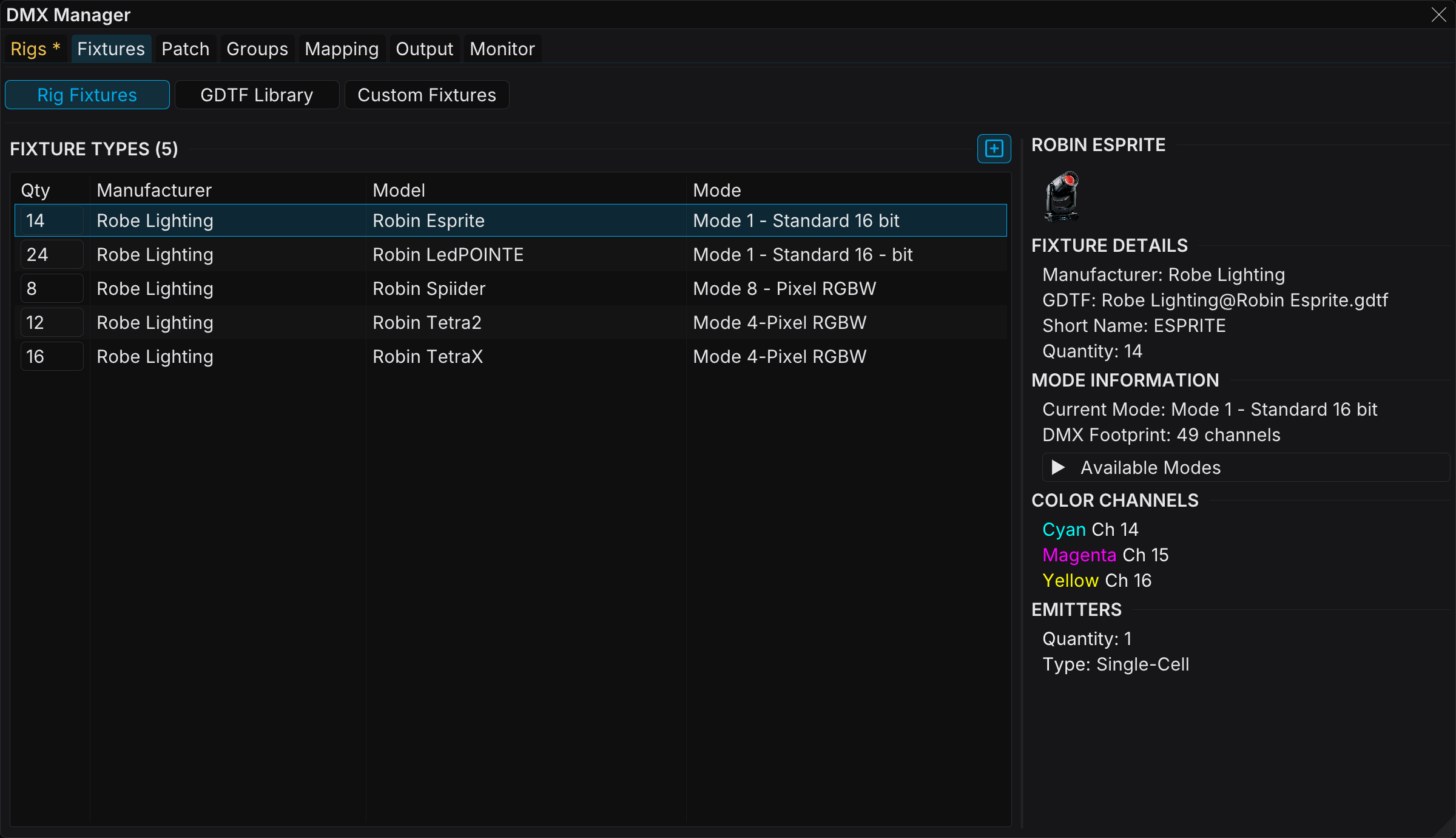 Rig Fixtures view