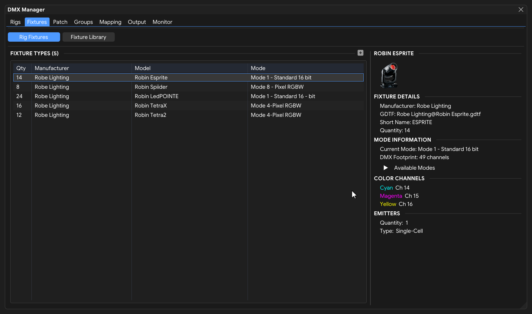 Rig Fixtures view