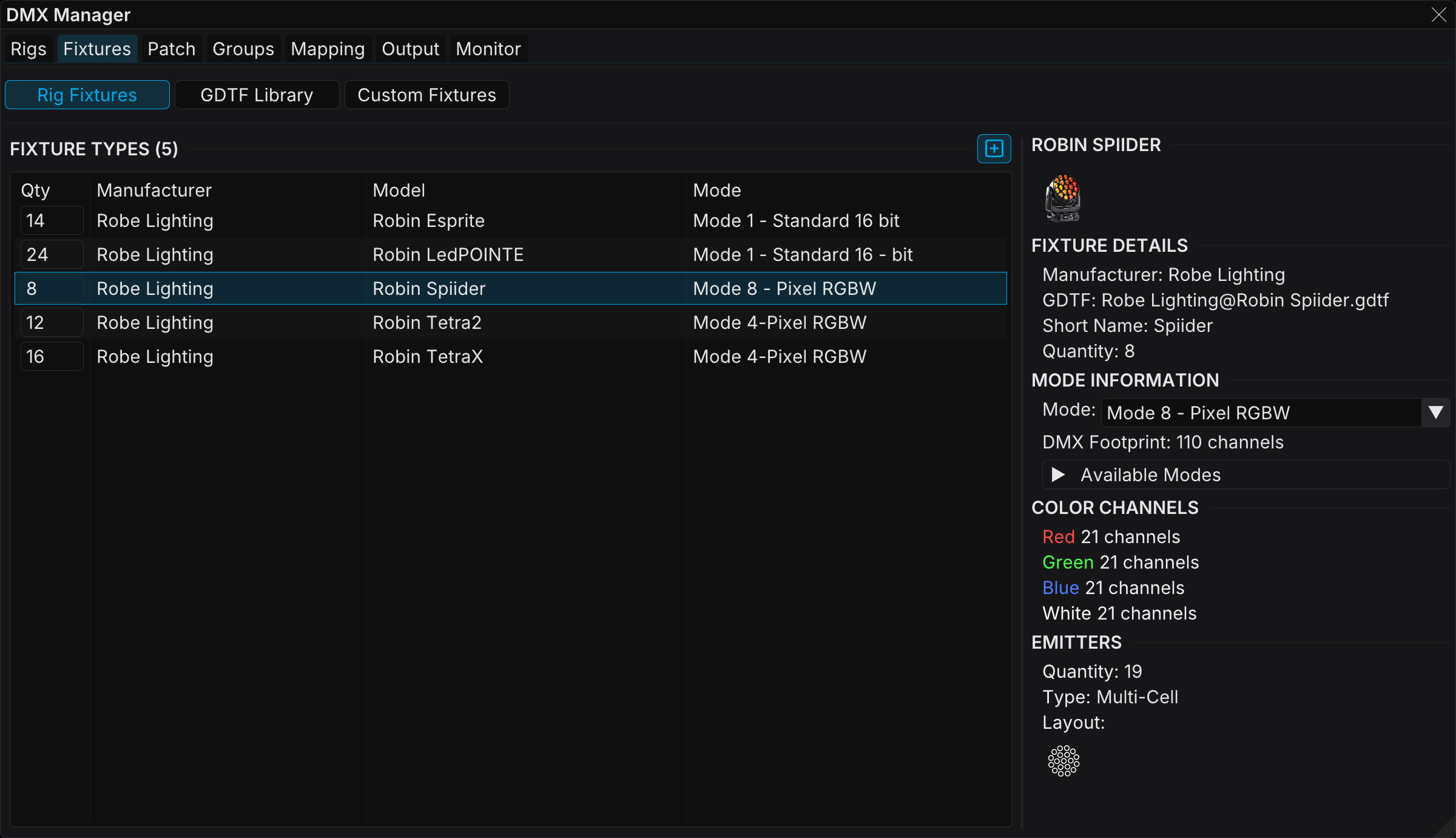 Rig Fixtures view