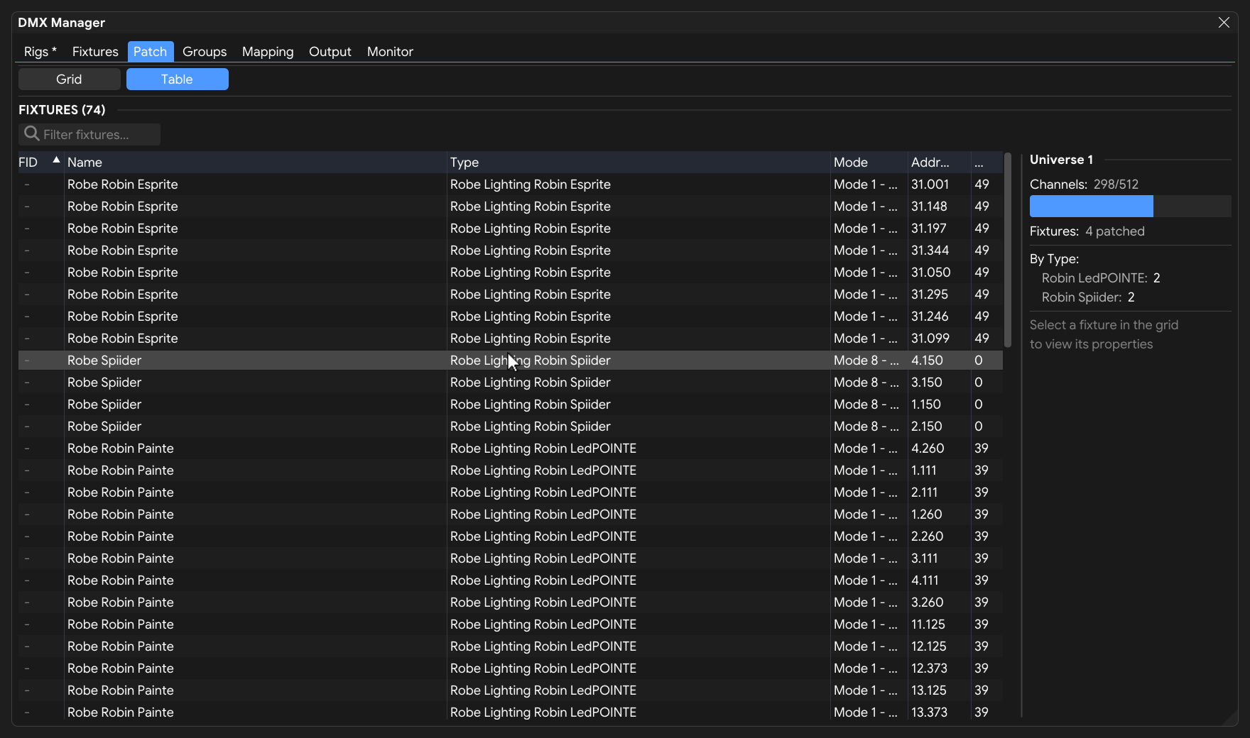 Patch Table view