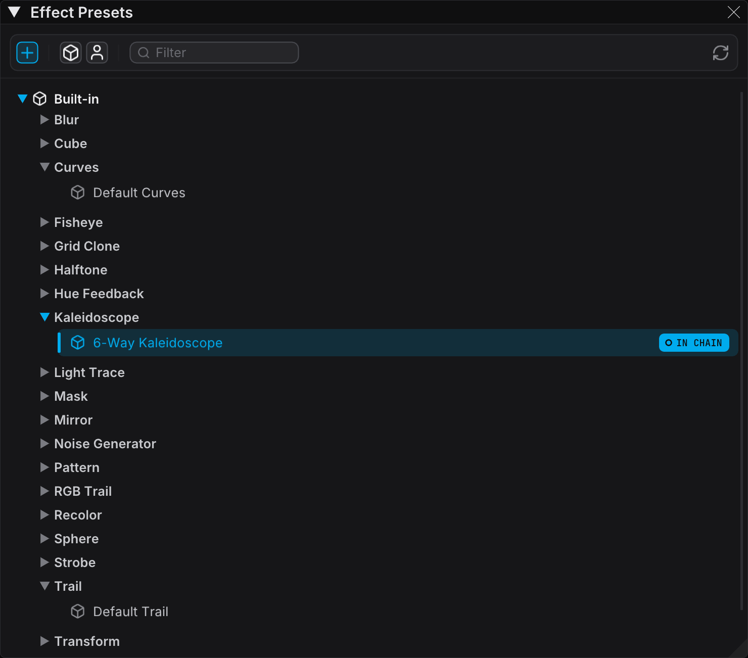Effect Presets panel with the type hierarchy and preset icons