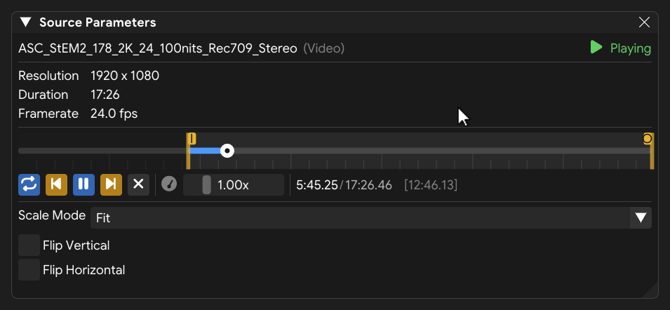 Source Parameters panel