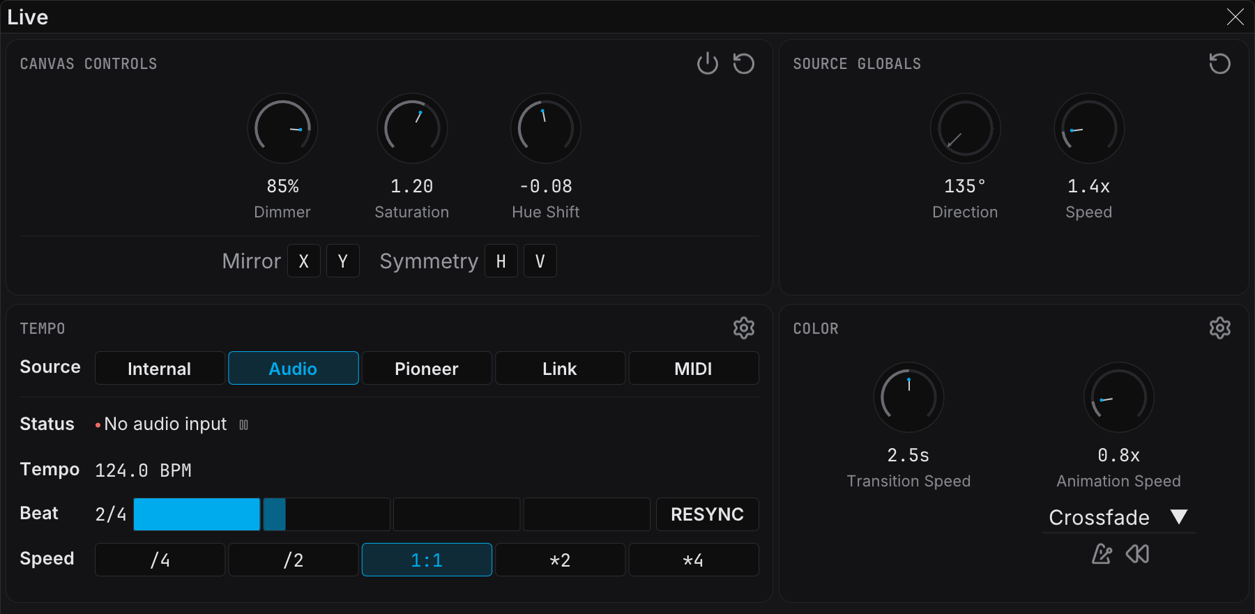 Live panel with the Color section