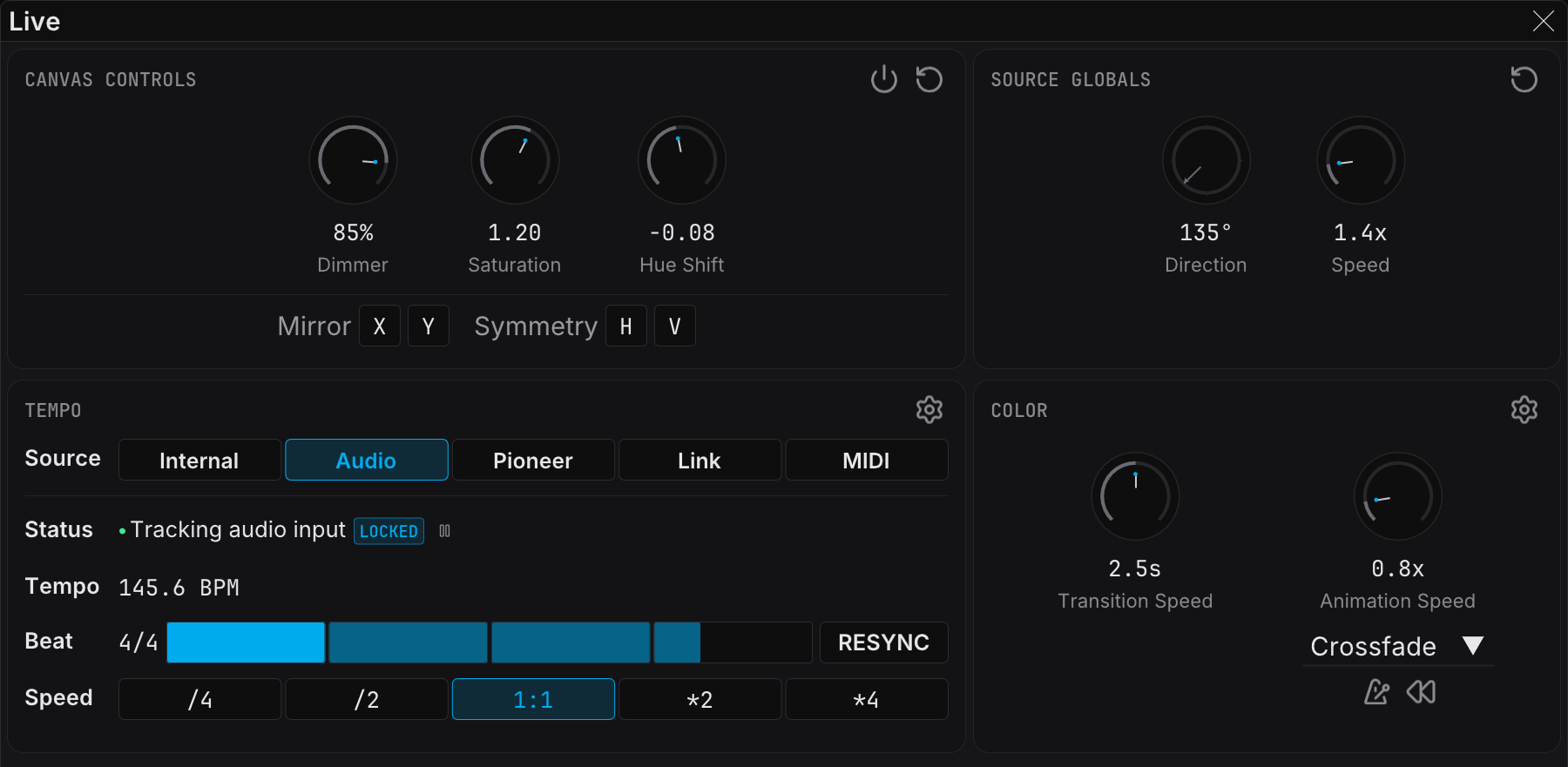 Live panel with the Color section