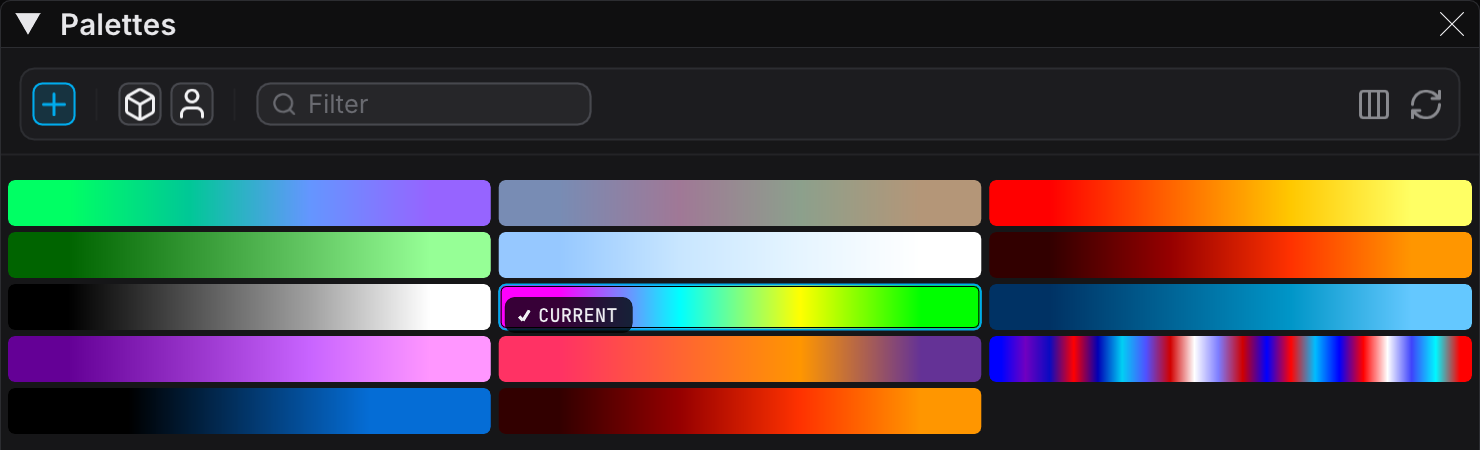 Palettes panel