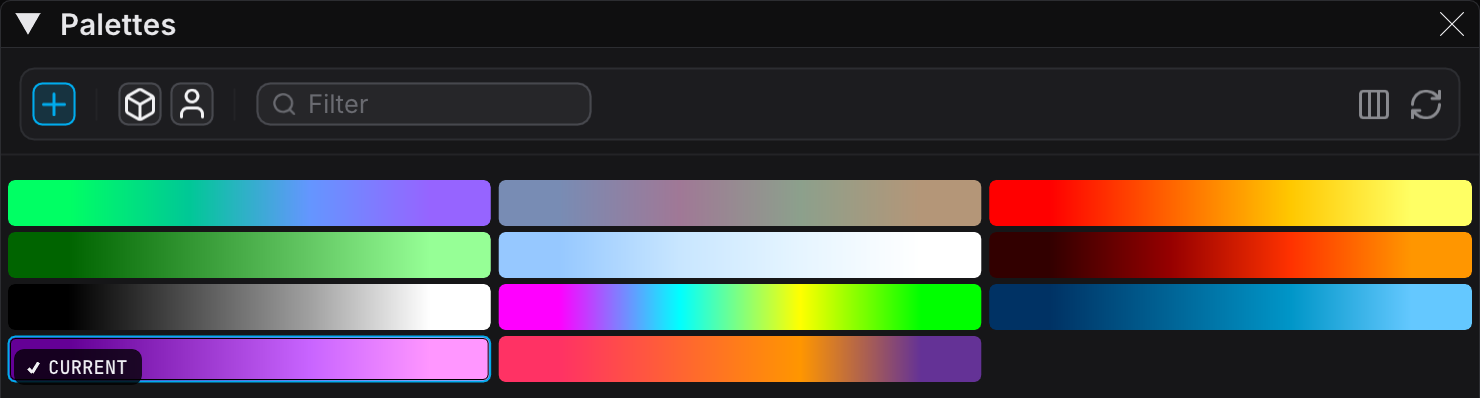 Palettes panel