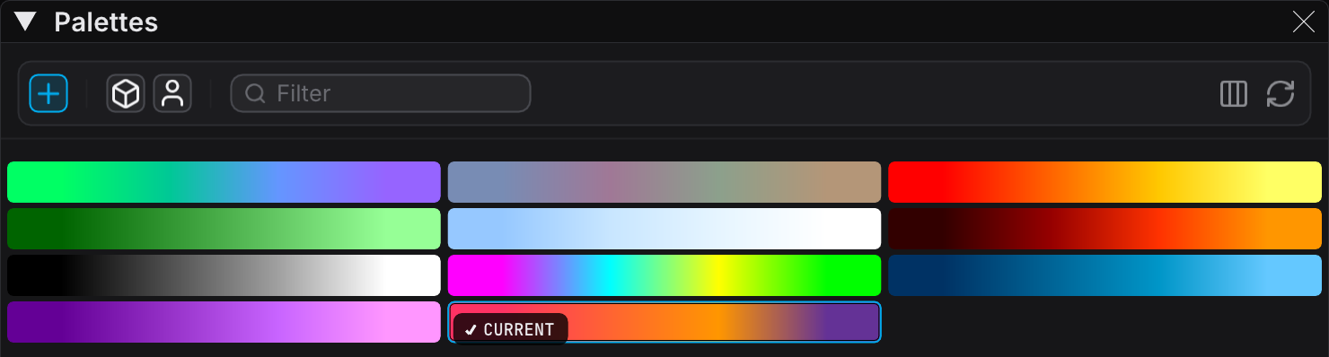 Palettes panel