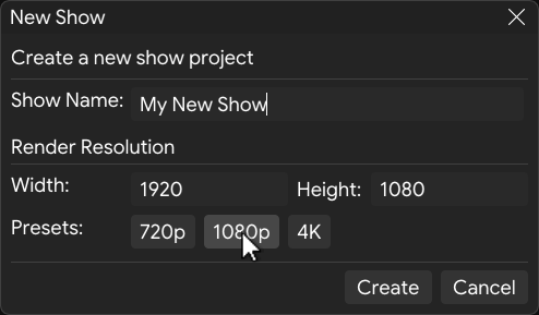 New Show dialog