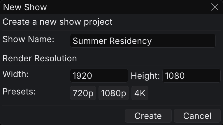New Show dialog