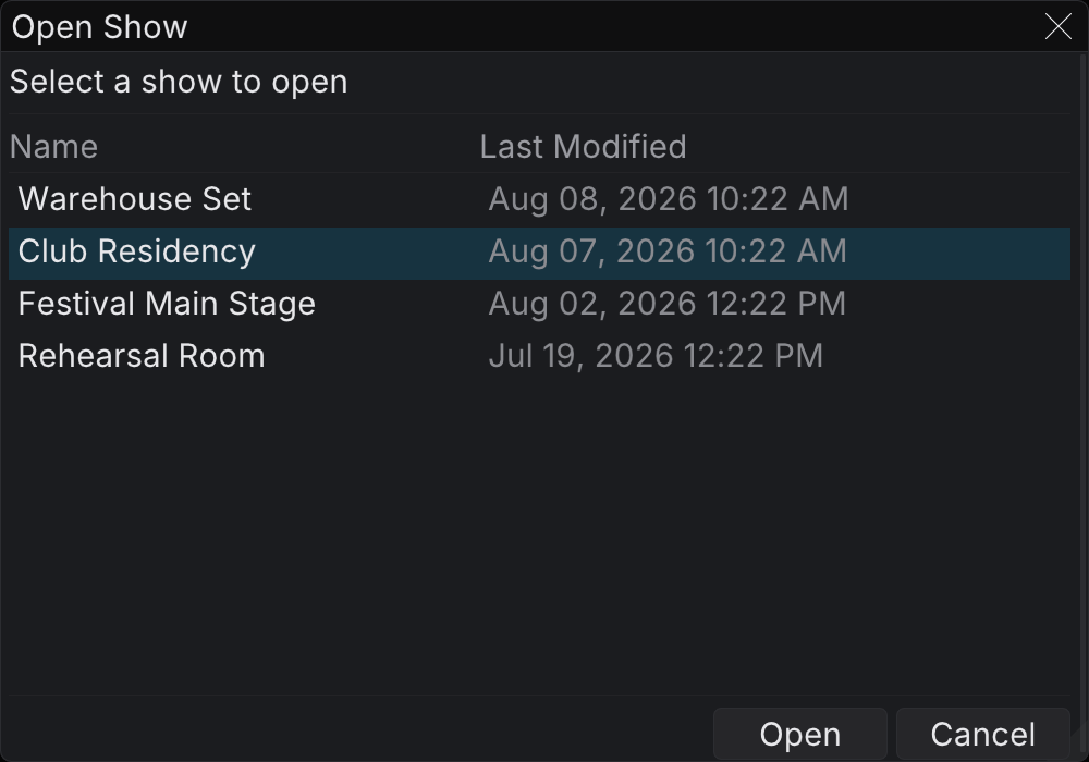Open Show dialog