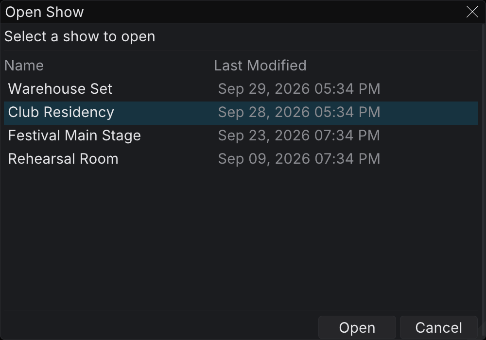 Open Show dialog