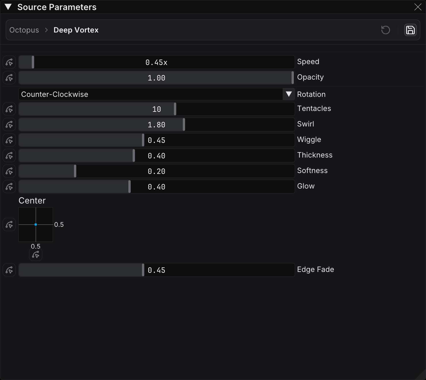 Source Parameters panel