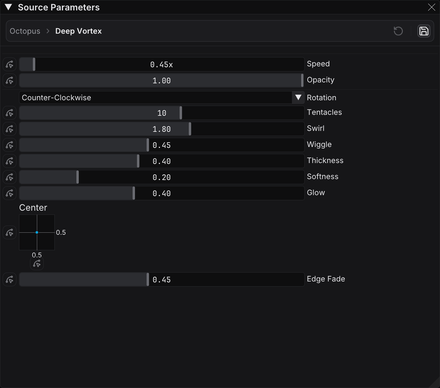 Source Parameters panel
