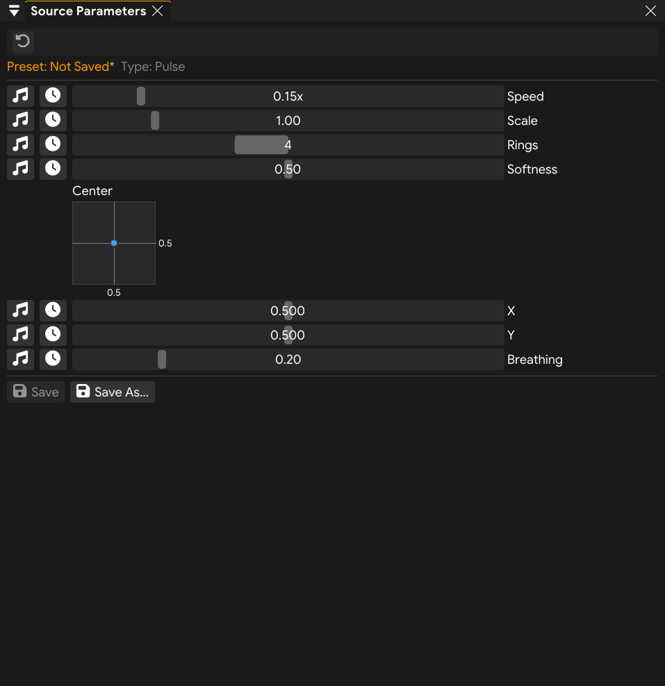 Source Parameters panel
